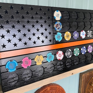Custom Motorcycle Poker Chip Holder, Black Wood Flag with Color Stripe