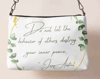Bolsa tiracolo minimalista Jane Austen / Presente para amante da literatura / Bolsa para livros de leitura / Presente Jane Austen / Bolsa para adolescentes