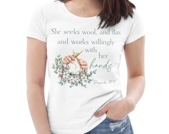 Knitter Bible Verse Fitted Tee, Christian Woman T-Shirt, Organic Cotton