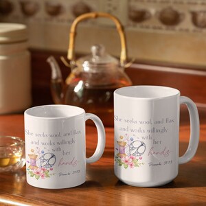 Proverbs 31 Woman Craft Embroidery Mug / Gift for Embroider/ Craft Mug / Christian Gift/ Mug for Mom/ Sewing Mug