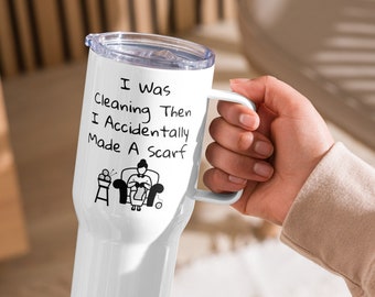Funny Knit Joke Travel mug with a handle / Sarcastic Knitting Lady Mug / To Go MUG / Gift for Grandma/ Gift for Mom