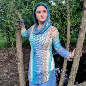Crochet Mesh Mermaid Hoodie Tunic Top / Mermaid Crochet Outfit / Crochet Digital Pattern / Siren Net Dress