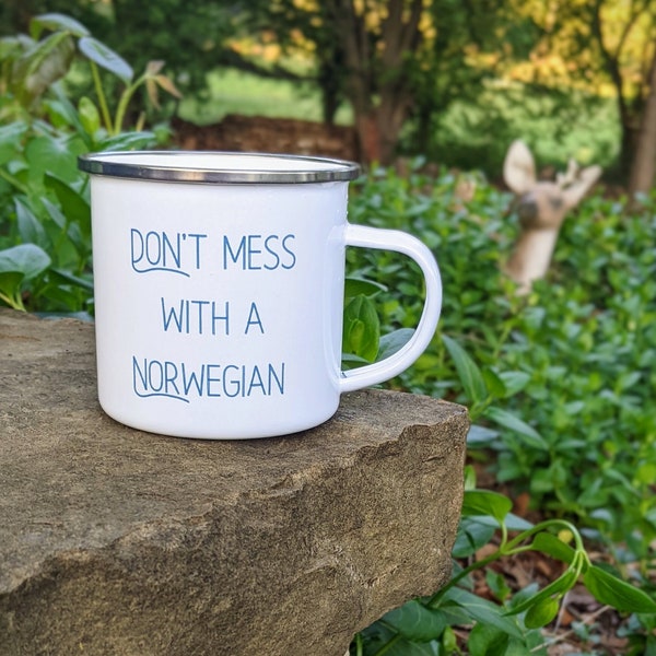 Don't Mess with a Norwegian Enamel Mug / Cute Mouse Cup / Norwegian Mug for her