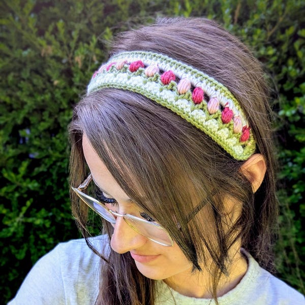 Gehaakte Cottage Rose hoofdband riempatroon / Instructies voor gemiddeld haken / Cottagecore-accessoiretutorial / pdf-downloadbestand