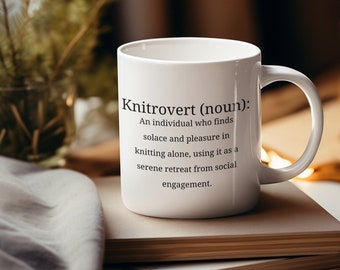 Knitrovert White Glossy Mug / Introvert Funny Mug / Sarcastic Knitting Mug / Knitting Humour Mug / Gift for Knitter / Gift for Grandma