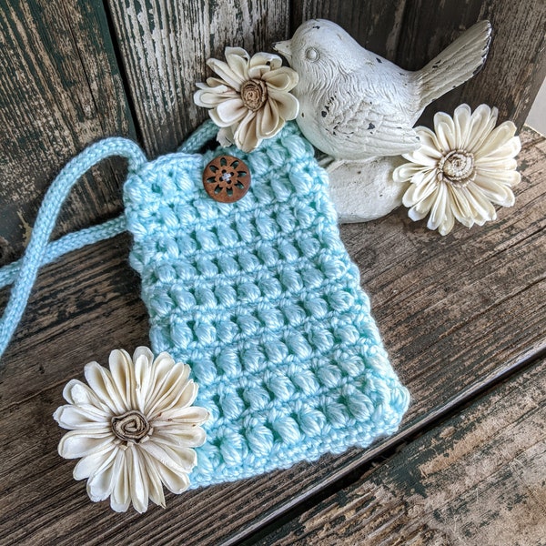 Kawaii Mermaid Aqua Cell Phone Purse/Minimalist Crochet Hipster Bag/Cute Crossbody Phone Holder/Girl Gift/Teen Gift/Daughter