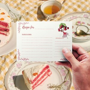 Cottagecore Cherry Fairy Recipe Card / Printable Recipe Card / Digital Download Stationery