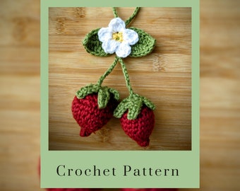 Crochet Strawberry Car Accessory Pattern / Strawberry Crochet Instructions/ Cute Cottagecore Pattern/ Digital Patterns / PDF download file
