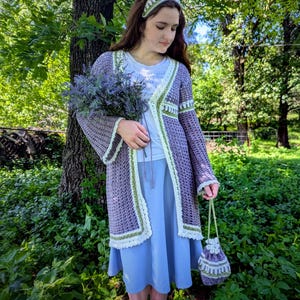 Crochet Cottage Lavender Cardigan Pattern / Intermediate Crochet Instructions/ Cottagecore Outfit Tutorial/ PDF download file