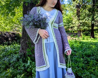 Cottage Lavender Cardigan Häkelanleitung / Häkelanleitung für Fortgeschrittene / Cottagecore Outfit Tutorial / PDF-Download Datei
