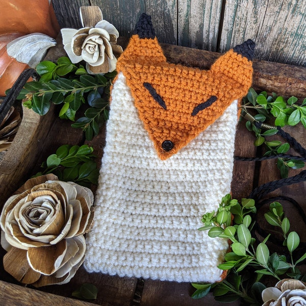 Cottagecore Crossbody Fox Hipster Bag, Fox Gifts, Kawaii Crochet Purse, Phone Holder, Teen Girl Gift