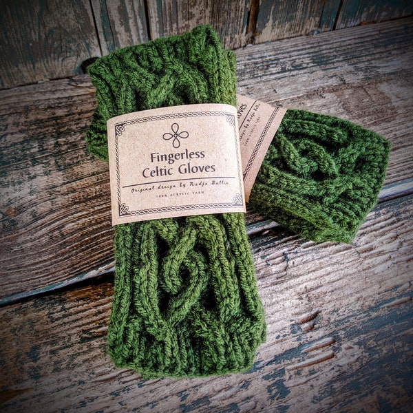 Woman Knit Green Celtic Fingerless Gloves/ Elven Texting or Driving Hand Gloves/ Physical Irish Long Gloves/Teen Gift/ Holiday Gift