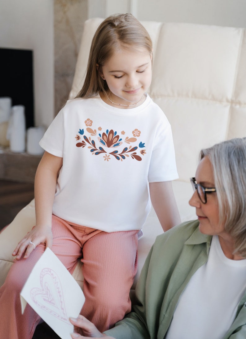 Norweger Rosemaling Mädchen Jugend Jersey T-Shirt / Einfaches Skandinavisches Mädchen-Shirt / Frozen Anna Shirt Bild 2
