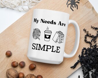 Sarcastisch breiwerk gehaakte damesmok / My Needs Are Simple Mok / Gezellige beker voor haar / Cadeau voor moeder / Cadeau voor oma