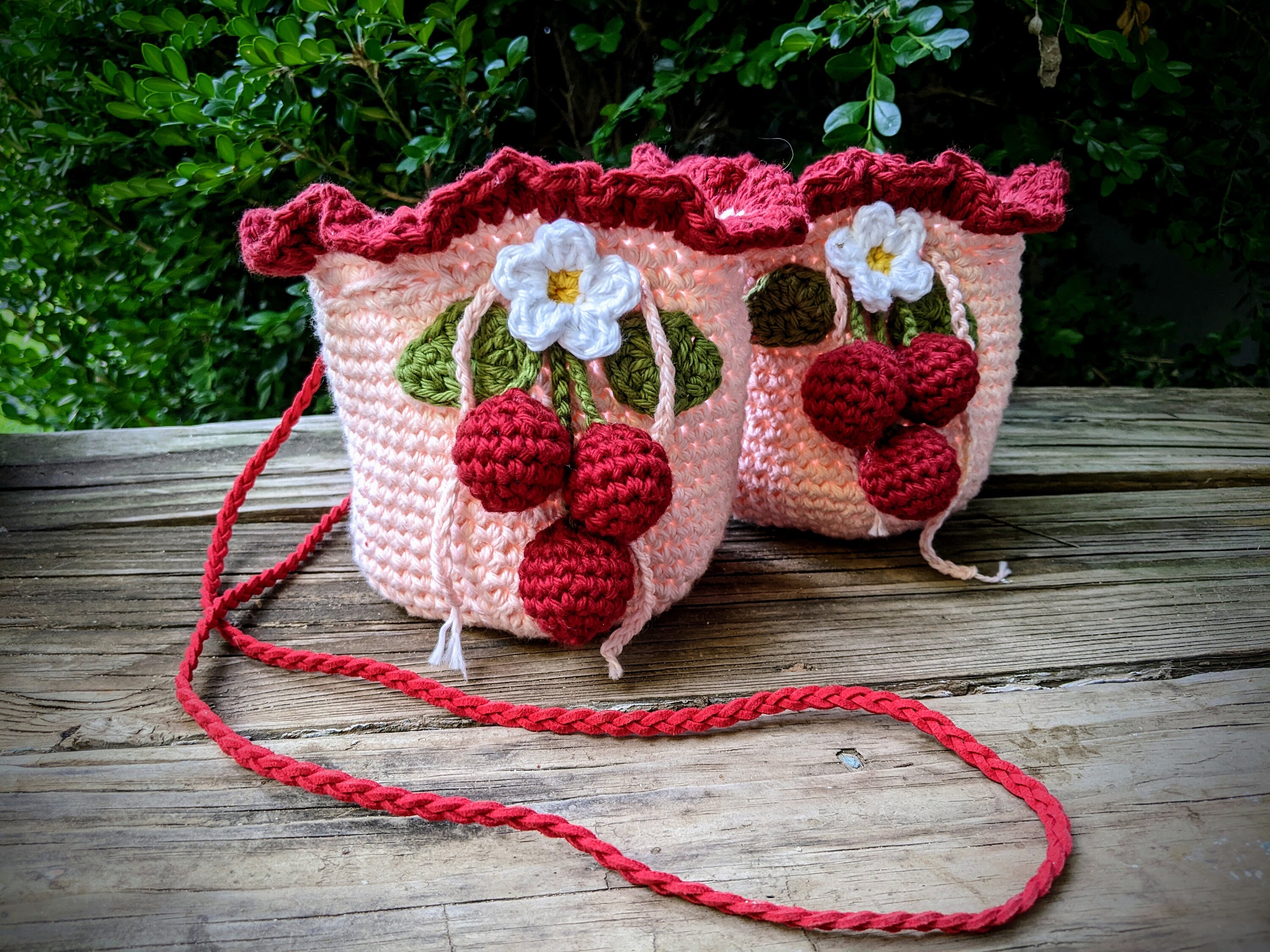 Cottagecore Pink Cherry Drawstring Purse/cute Sakura Bag