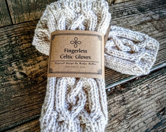 Knit Celtic Fingerless Arm Warmers Cream, Outlander Texting or Driving Long Gloves, Cottagecore Elf Teen Gift, Practical Gift for Her