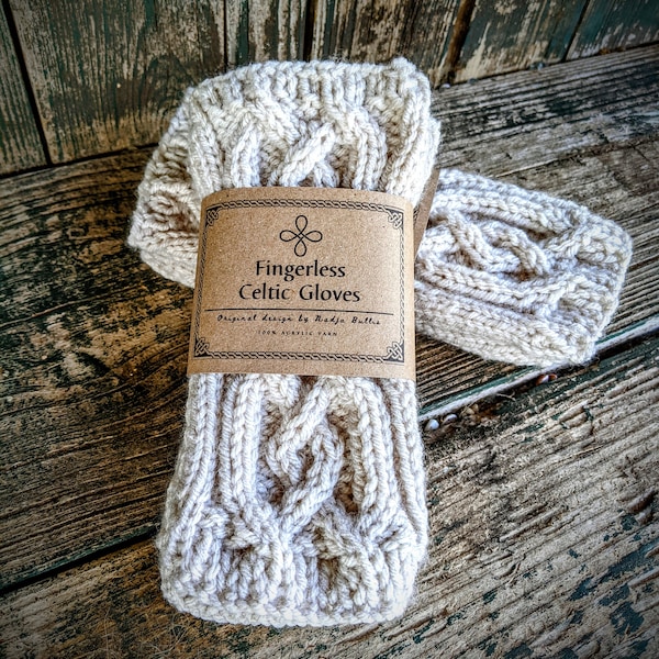 Knit Celtic Fingerless Arm Warmers Cream, Outlander Texting or Driving Long Gloves, Cottagecore Elf Teen Gift, Practical Gift for Her