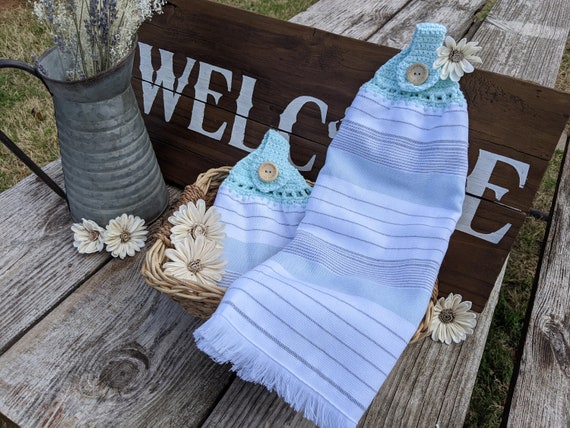 Mint green Hanging Kitchen towels print handmade with love Made in Texas