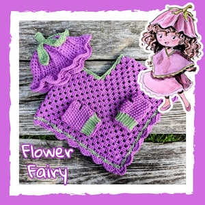 Crochet Flower Fairy Costume for Kids 3-5 Years, Includes Hat, Poncho, Fingerless Gloves, Acrylic Yarn