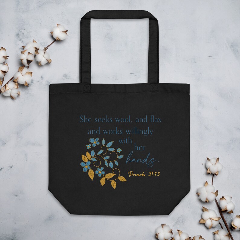 Blue and Gold Proverbs 31 Eco Tote Bag /embroidery Lover Bag / WIP Bag ...