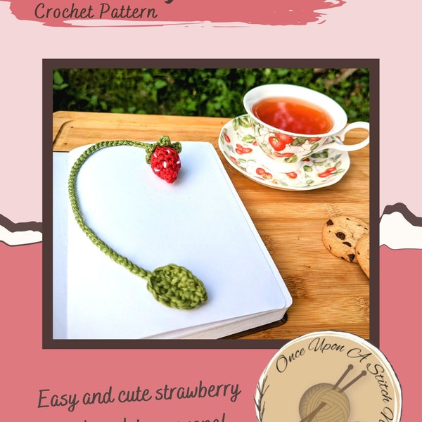 Crochet Strawberry Bookmark Pattern / Kawaii Book Accessory / Beginner Crochet Instructions/ Strawberry Cute Accessory/ PDF download file