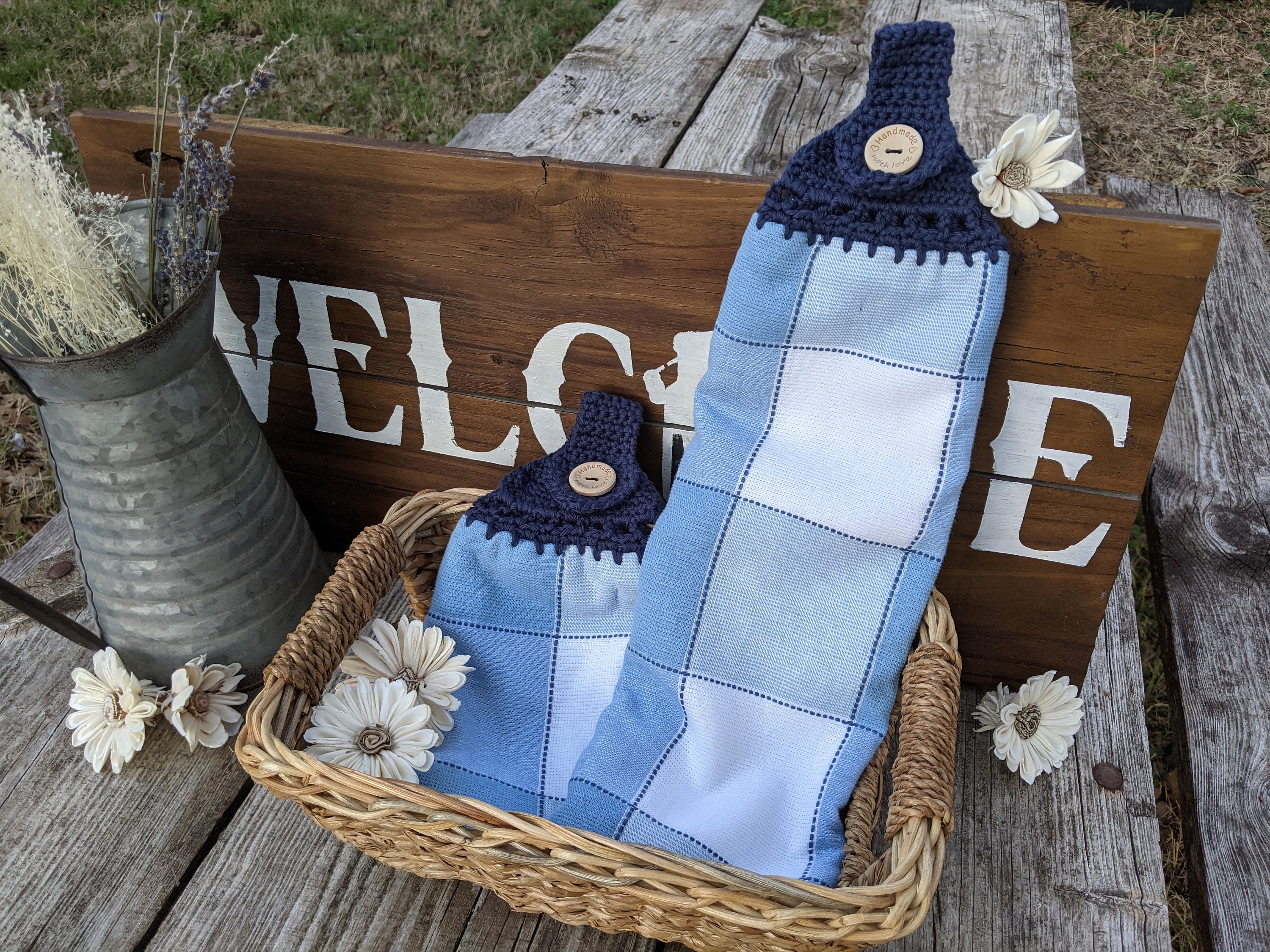 Blue Handmade Hanging Kitchen Towel Pair/Farm Decor/Practical Etsy