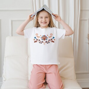 Norweger Rosemaling Mädchen Jugend Jersey T-Shirt / Einfaches Skandinavisches Mädchen-Shirt / Frozen Anna Shirt Bild 1