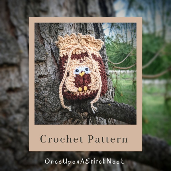 Crochet Woodland Owl Satchet Pattern / Granny Square Bag / Intermediate Crochet Instructions/ Baby Granny Square Mini Bag/ PDF download file