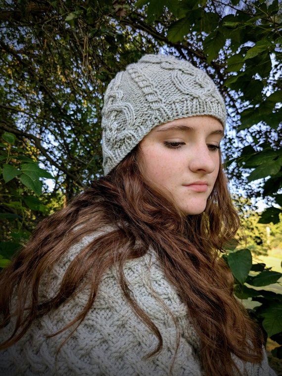 Celtic Knit Neutral Beanie Hat / Cable Knit Cap / Cozy Gift 