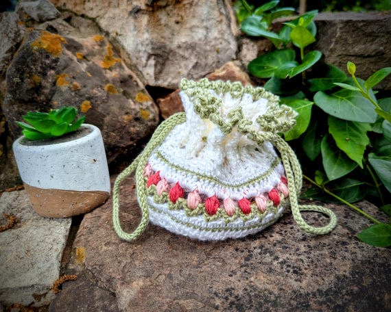 Crochet Cottage Rose Sachet Bag Pattern / Intermediate Crochet Instructions/ Cottagecore Accessory Tutorial/ PDF download file