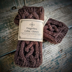 Knit Outlander Fingerless Gloves- Celtic Arm Warmers Brown, Texting or Driving Long Gloves, Practical Valentine Gift, Teen Gift,