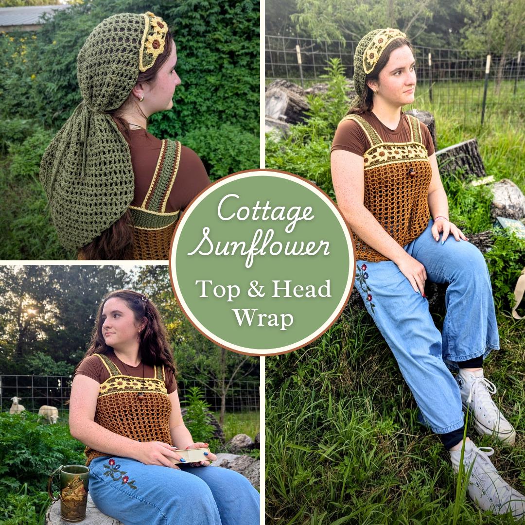 36 Crochet Hairband Patterns with Ear Warmers, Bandanas, and Flower Bands 34 Crochet Cottage Sunflower Head Wrap& Tank Top