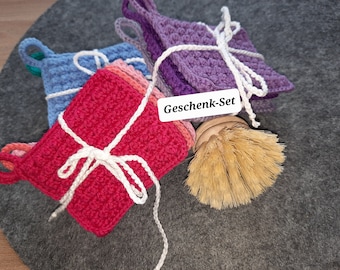 GESCHENK-Set Spülschwamm / Spüllappen handgehäkelt "Scrubby" Größe 'S' 3 Stück