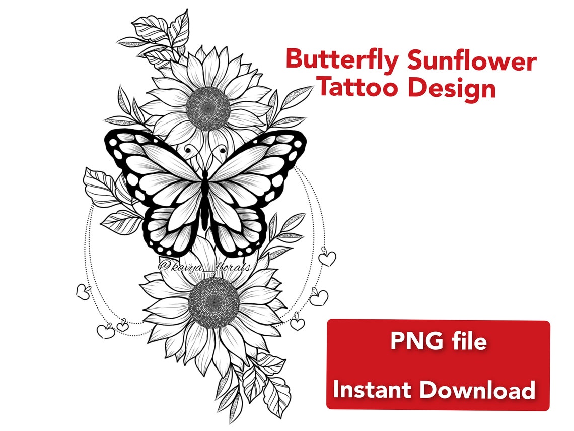 Butterfly Sunflower Tattoo Design Beautiful Tattoo for Women - Etsy