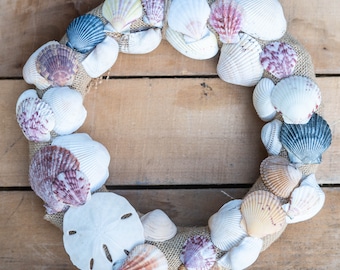 Shell Weath Sea Shell Wreath | Ship-lap Wood Sea Shell Summer Decor | Shell Wall ...