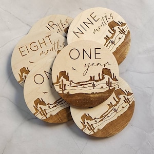 Baby Monthly Milestone Markers, Wood Milestone Disc, Baby Photo Props, Baby Milestone Blocks, Southwest Baby's First Year, 1-12 Month Rounds