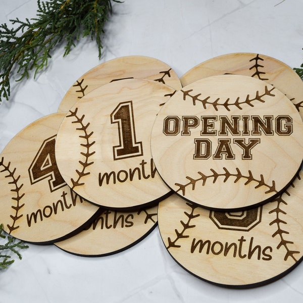 Baby Monthly Milestone Markers, Baseball Wood Milestone Disc, Baby Photo Props, Baseball Nursery Decor, Softball 1-12 Month Rounds