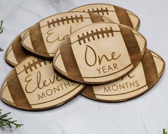 Baby Monthly Milestone Markers, Football Wood Milestone Disc, Baby Photo Props, Football Nursery Decor, Sports 1-12 Month Rounds