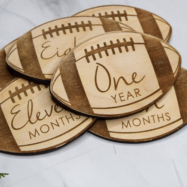 Baby Monthly Milestone Markers, Football Wood Milestone Disc, Baby Photo Props, Football Nursery Decor, Sports 1-12 Month Rounds