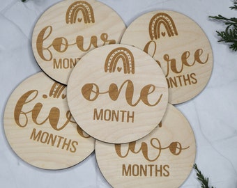 Baby Monthly Milestone Markers, Rainbow Wood Milestone Disc, Baby Photo Props, Rainbow Baby Nursery Decor, Baby's First Year, 1-12 Month