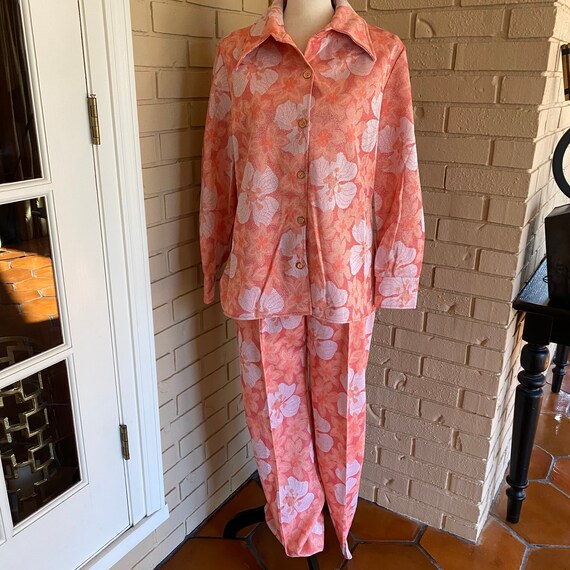 Vintage 60s 70s Metallic floral bellbottom pant su
