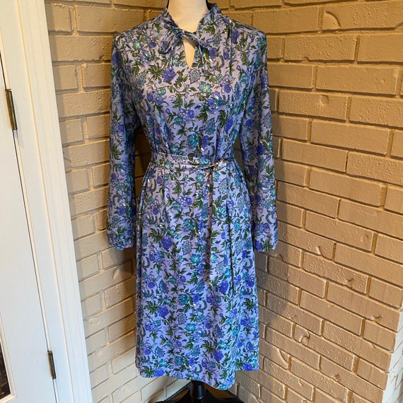 Vintage 60’s  Boston Maid Purple Floral Belted Mi… - image 1