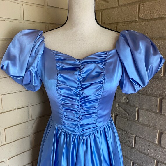 Vintage 80s Blue Cinderella Style Prom Party Dres… - image 3