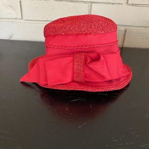 Vintage 1950&#39;s Red Pillbox Hat Large Bow Sophisticated Structured Custom