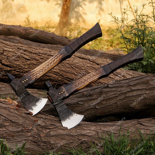 Pair of Forged Axe Handmade Viking Axe Anniversary Gift Birthday Present Gift for him