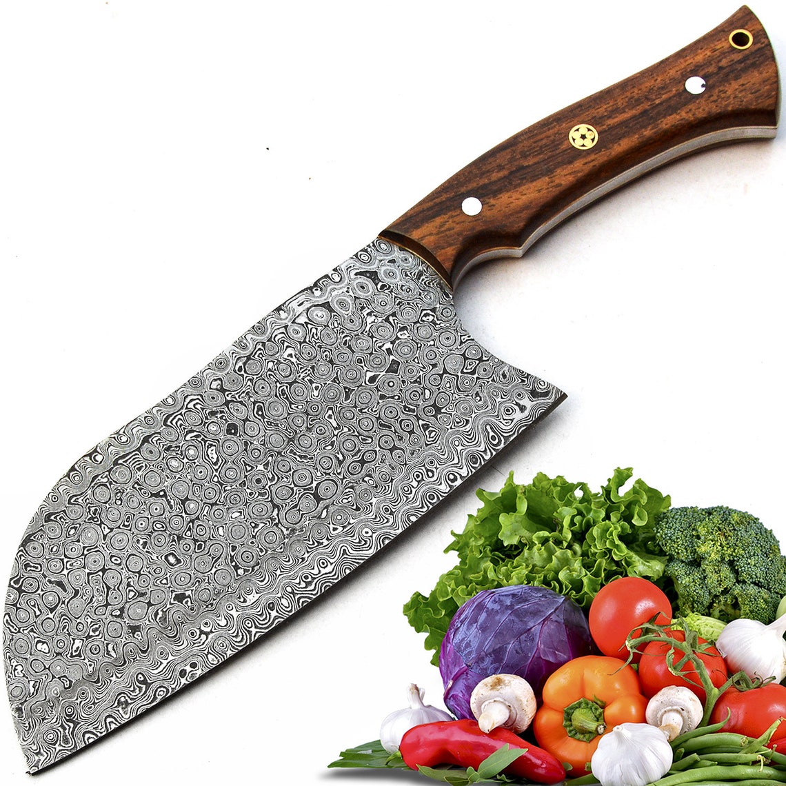 Serbian Cleaver Knife Beautiful Handmade Damascus Steel Etsy