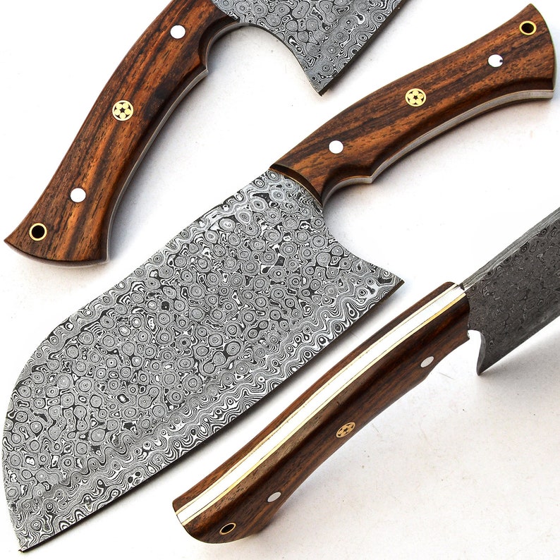 Serbian Cleaver Knife Beautiful Handmade Damascus Steel Etsy