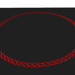 May include: A red rope circle design on a black background.