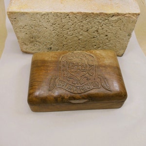 Vintage Hand Carved Coat of Arms  Wooden Box