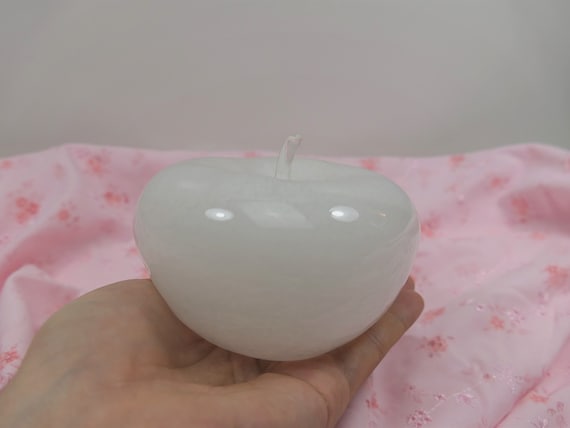 Clear with White Speckles Art Glass Apple Figurine Paperweight